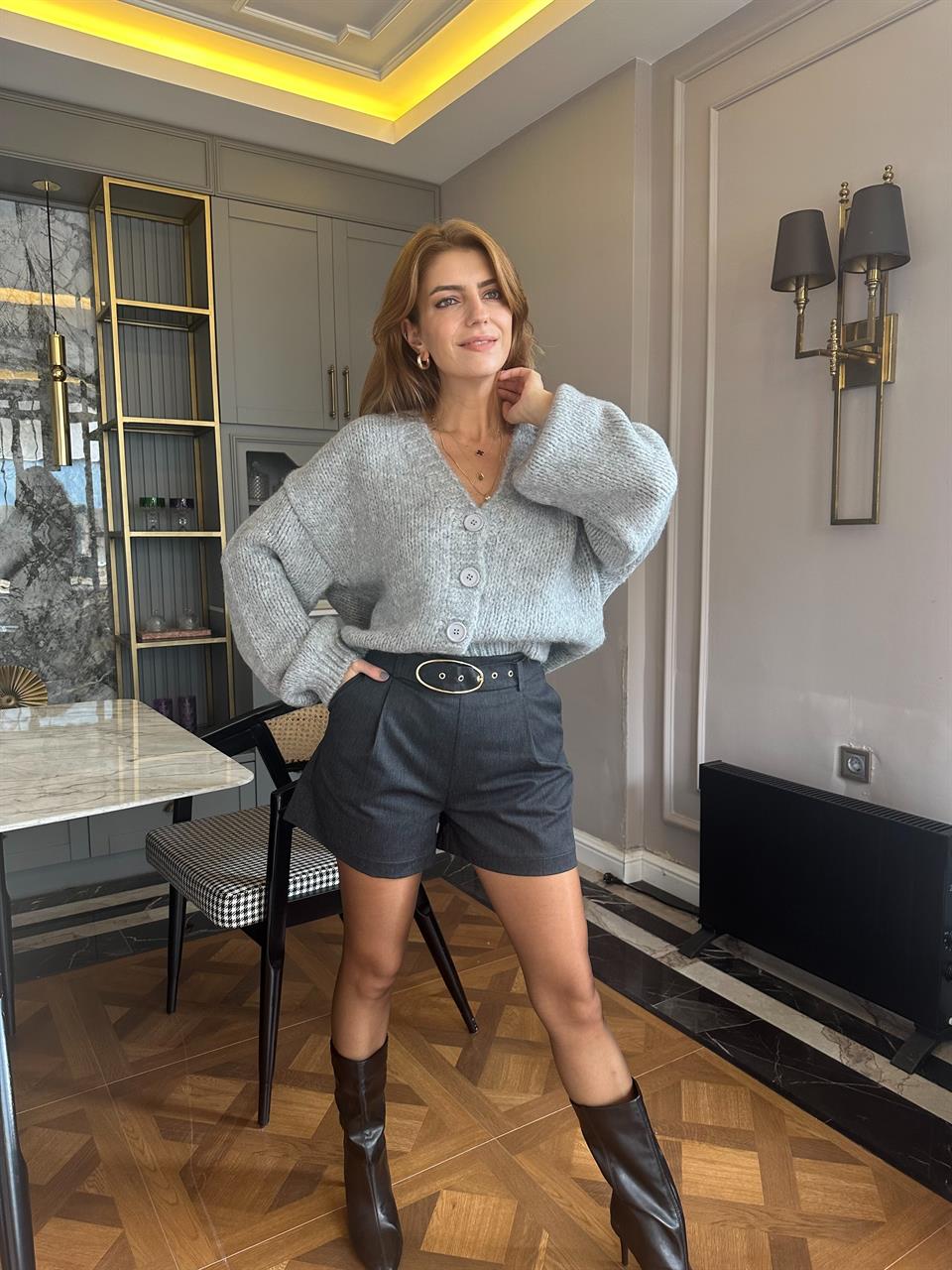 Gri Oversize Salaş Yün Hırka