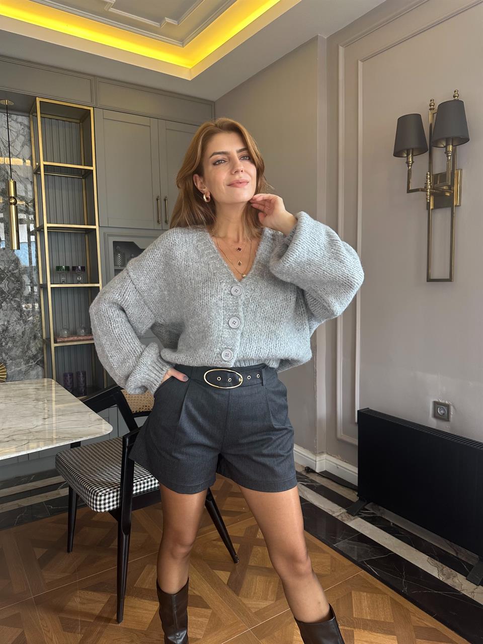 Gri Oversize Salaş Yün Hırka