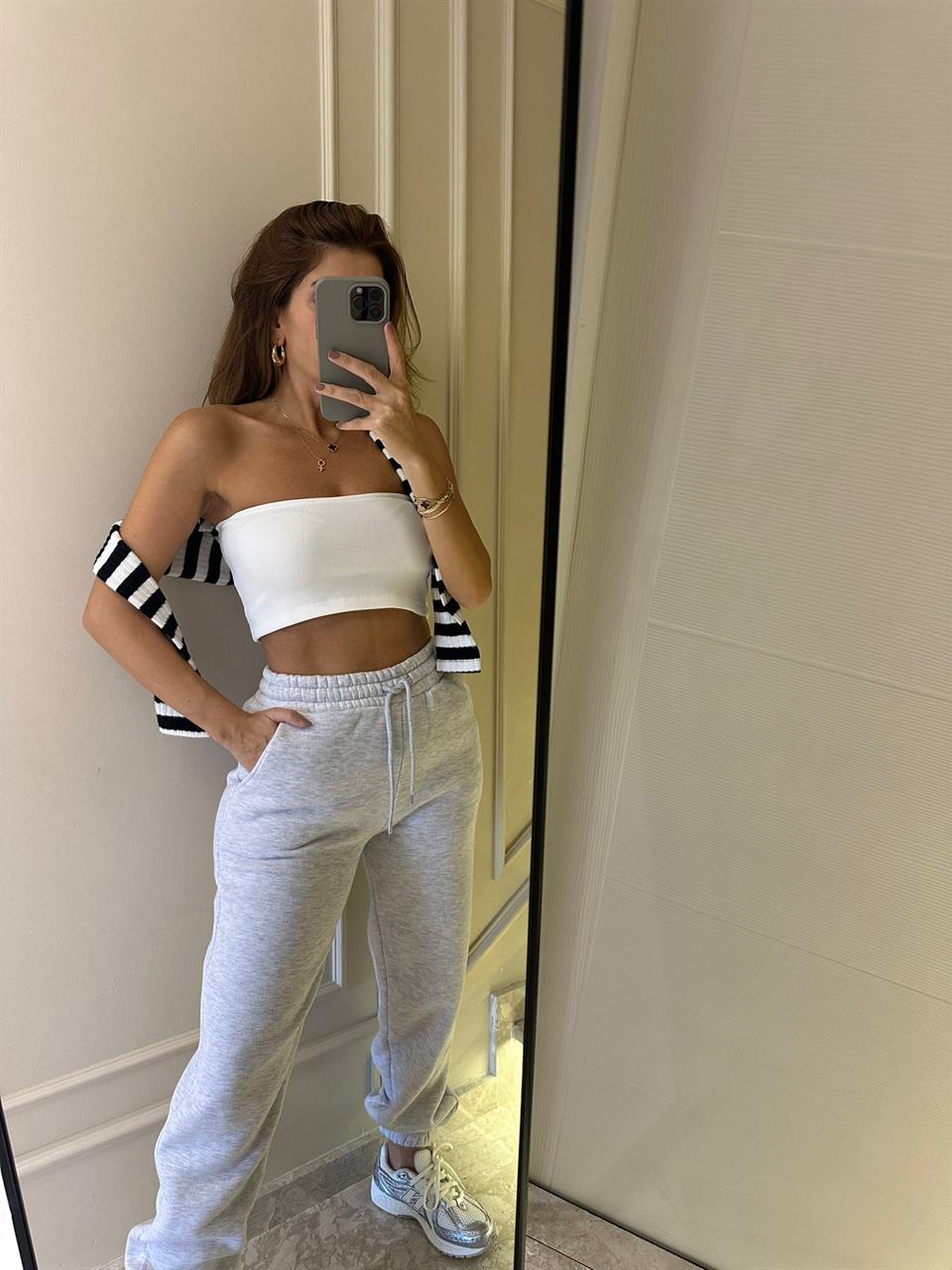 Gri Paça Lastikli İçi Polar Eşofman