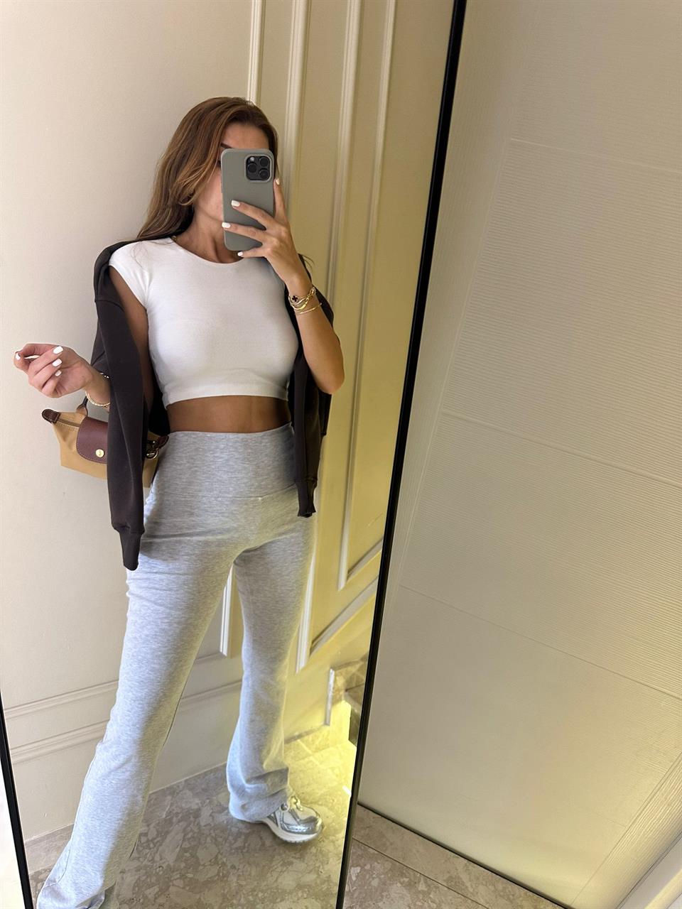 Gri Ribanalı İspanyol Paça Tayt