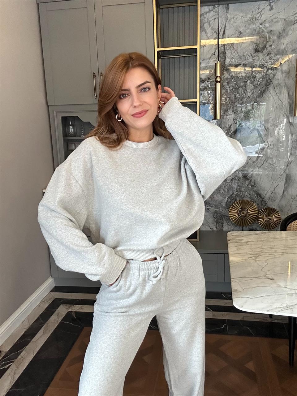 Gri Ribanalı Selanik Kumaş Takım