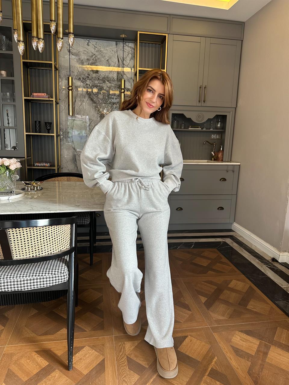 Gri Ribanalı Selanik Kumaş Takım