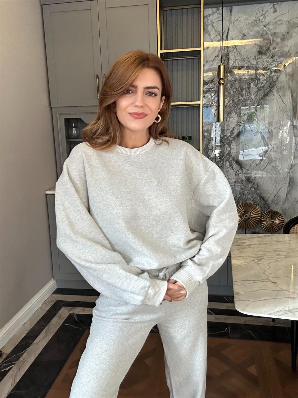 Gri Ribanalı Selanik Kumaş Takım