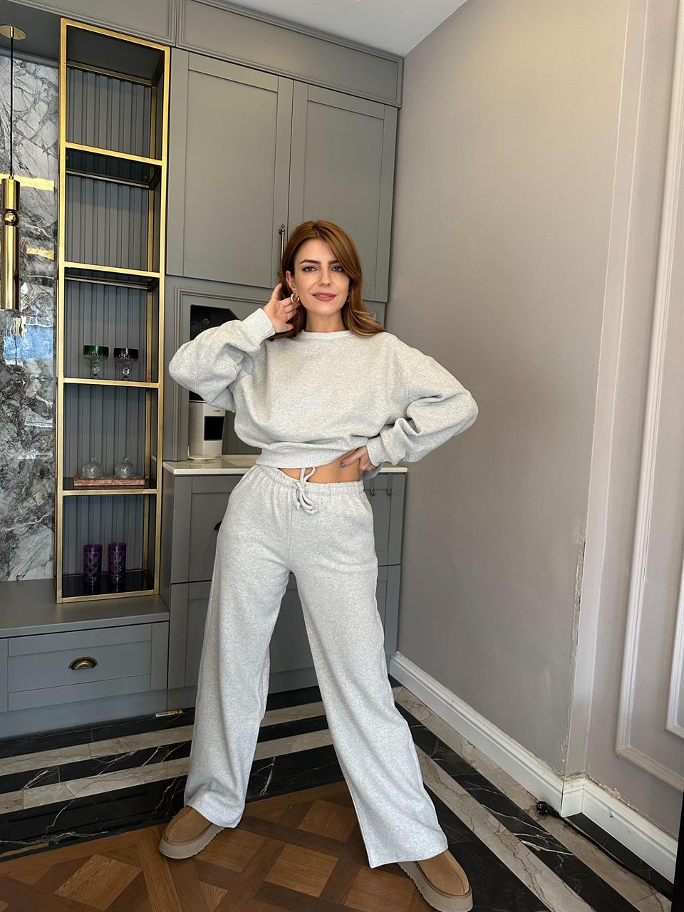 Gri Ribanalı Selanik Kumaş Takım