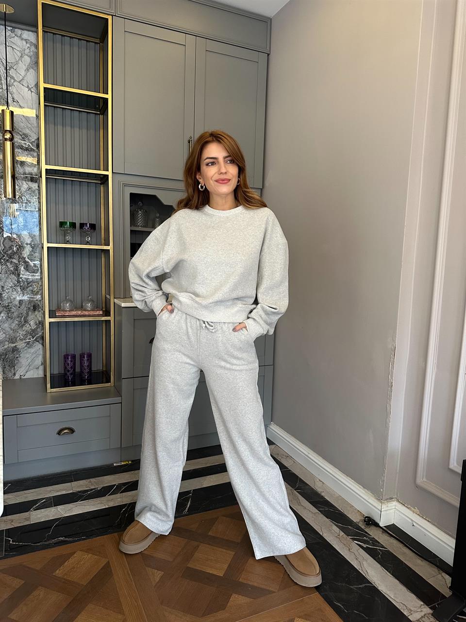 Gri Ribanalı Selanik Kumaş Takım