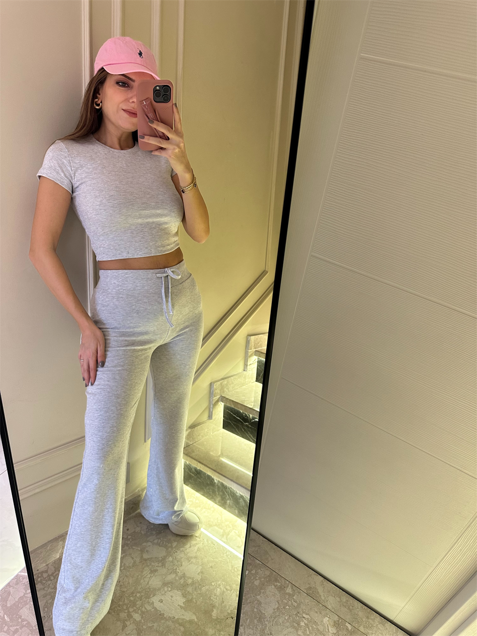 Gri Taşlı Kısa Kol Fit Takım