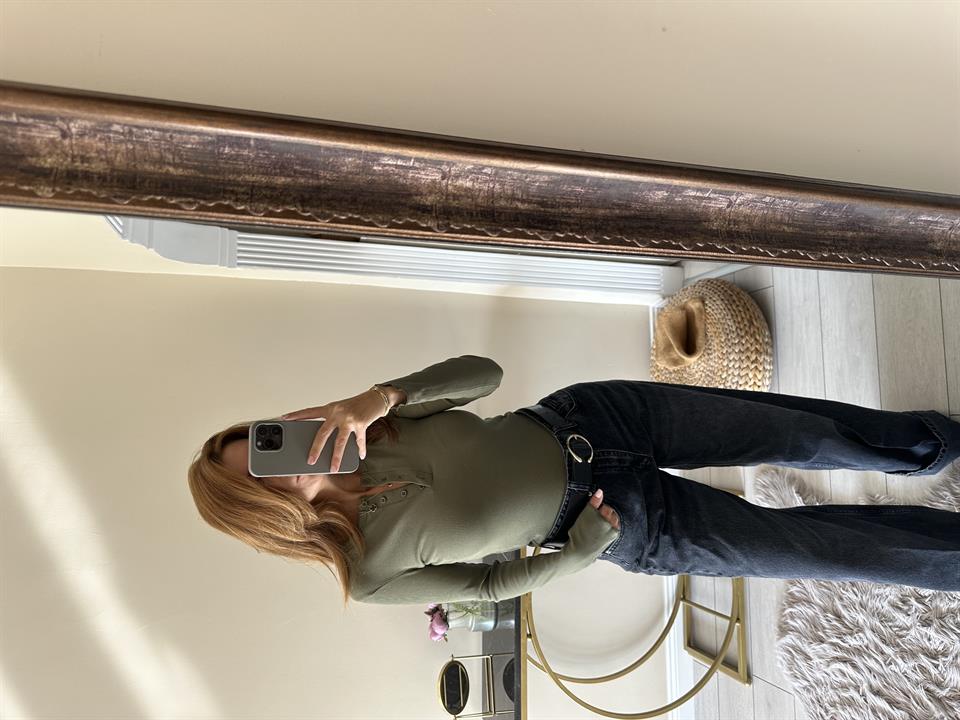 Haki Dört Düğme Fitilli Bluz