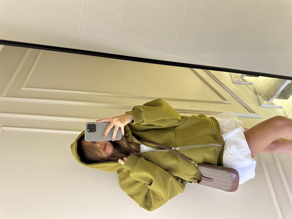 Haki Fermuarlı Oversize Hırka