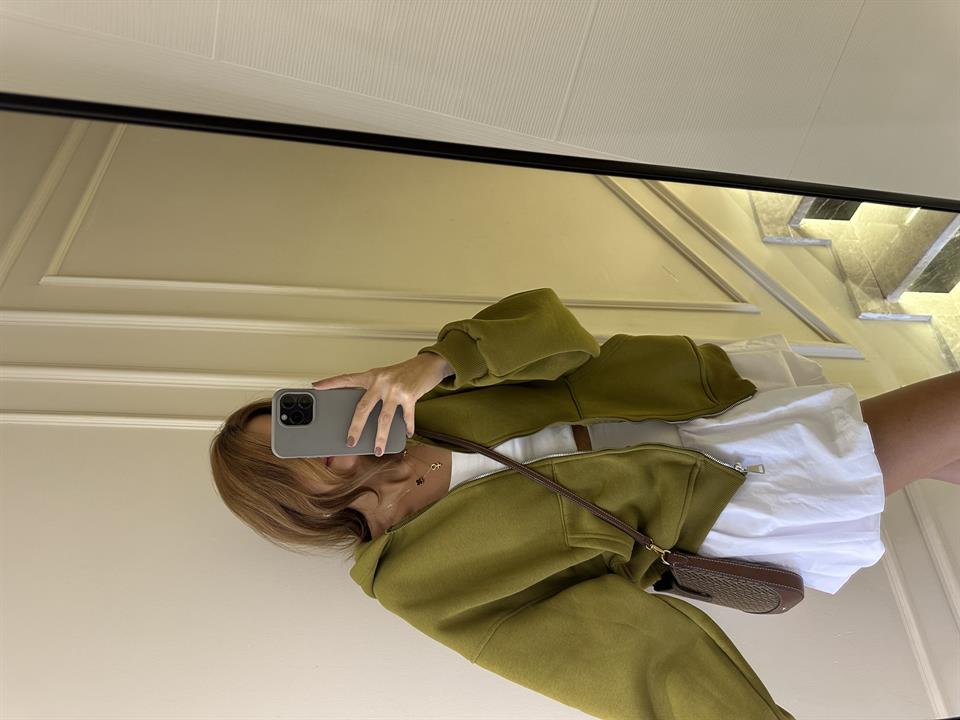 Haki Fermuarlı Oversize Hırka