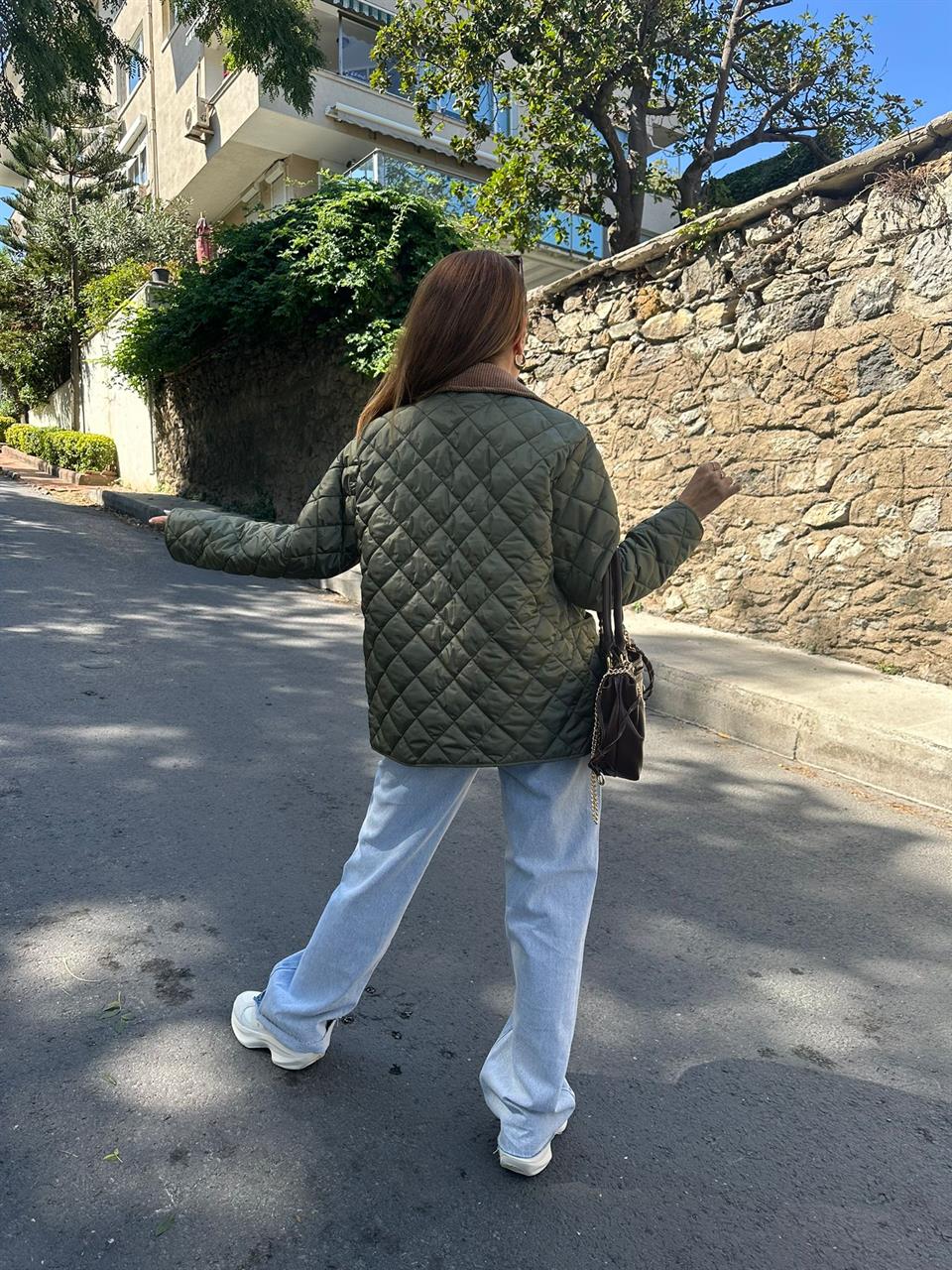 Haki Garnili Kapitone Ceket