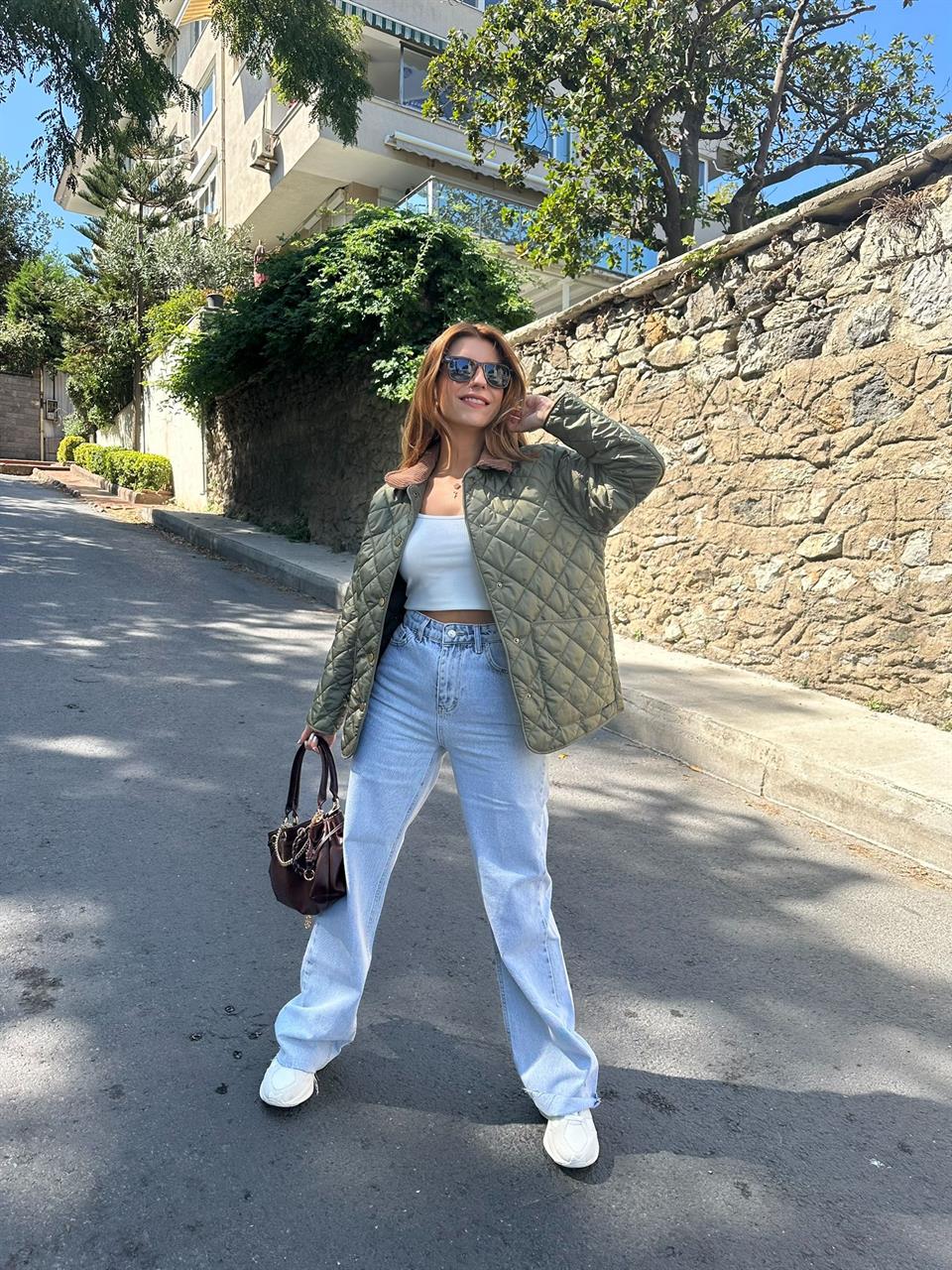 Haki Garnili Kapitone Ceket