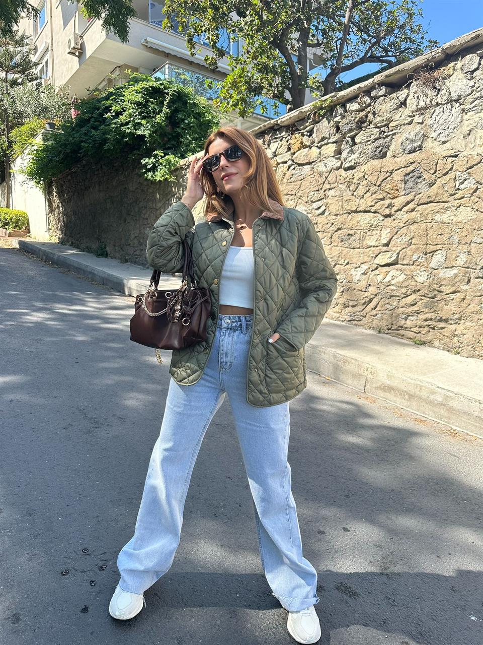 Haki Garnili Kapitone Ceket