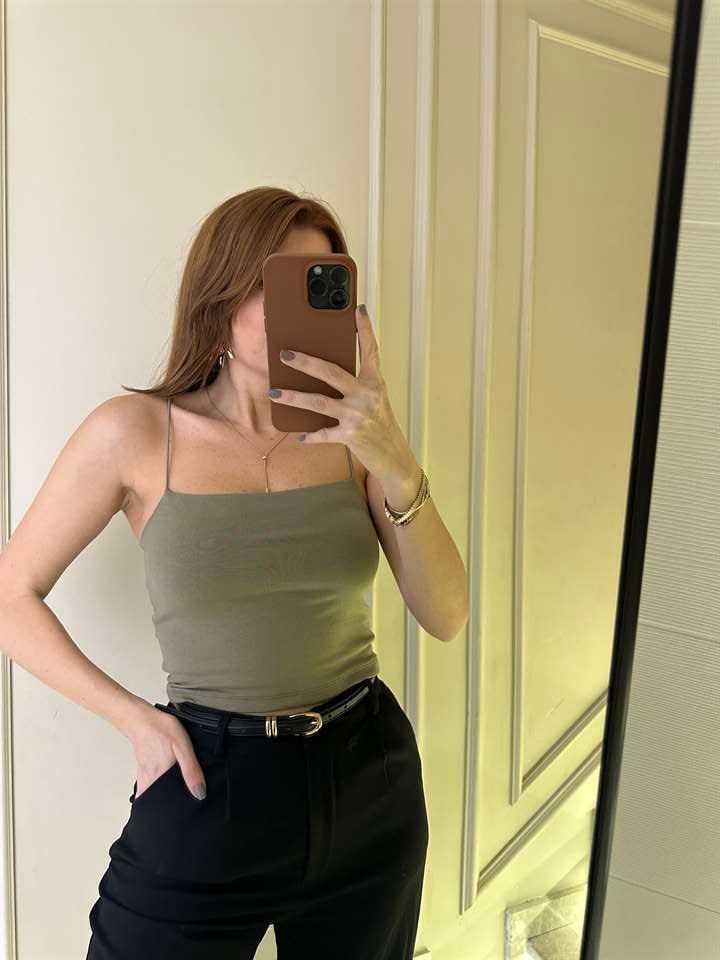 Haki İp Askılı Crop Body