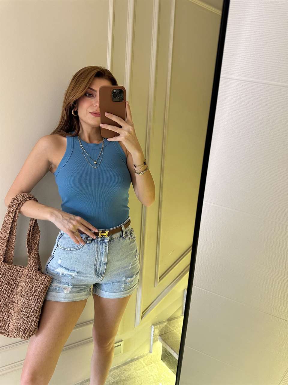 İndigo Mavi Halter Yaka Kalın Biyeli Atlet