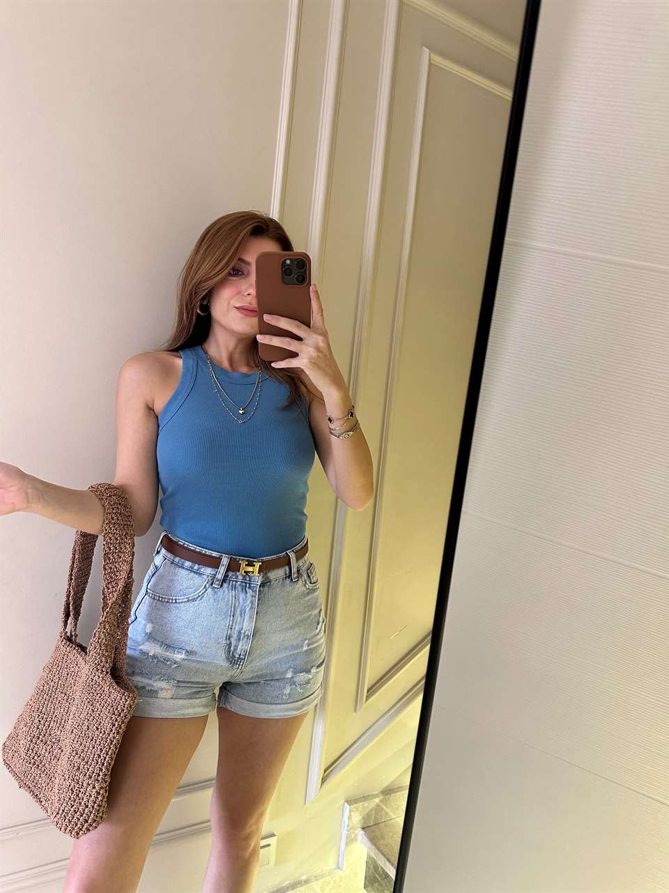 İndigo Mavi Halter Yaka Kalın Biyeli Atlet