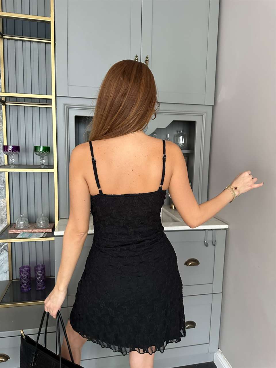 İp Askılı Dantel Elbise