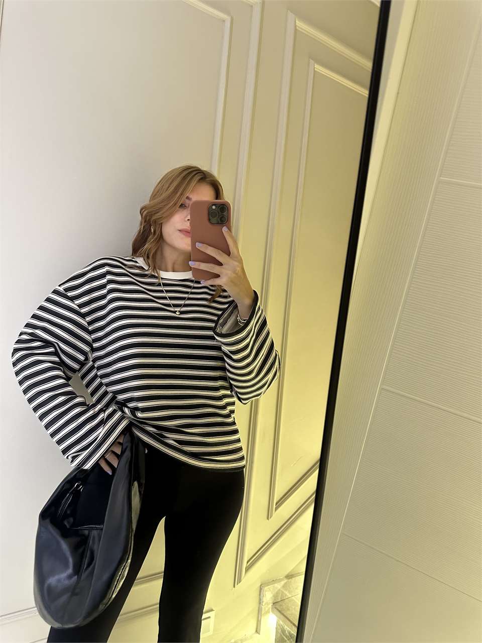 Kadın Bis Yaka Çizgili Sweatshirt - BejSiyah