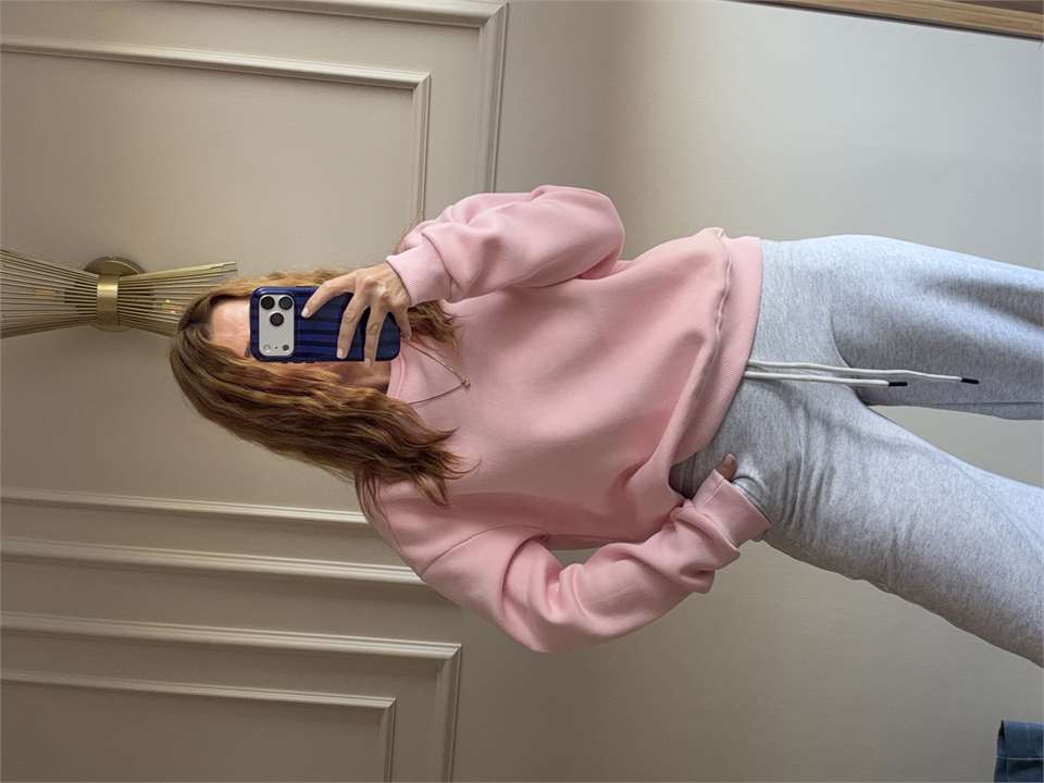 Kadın Bisiklet Yaka Şardonlu Sweatshirt - Pembe