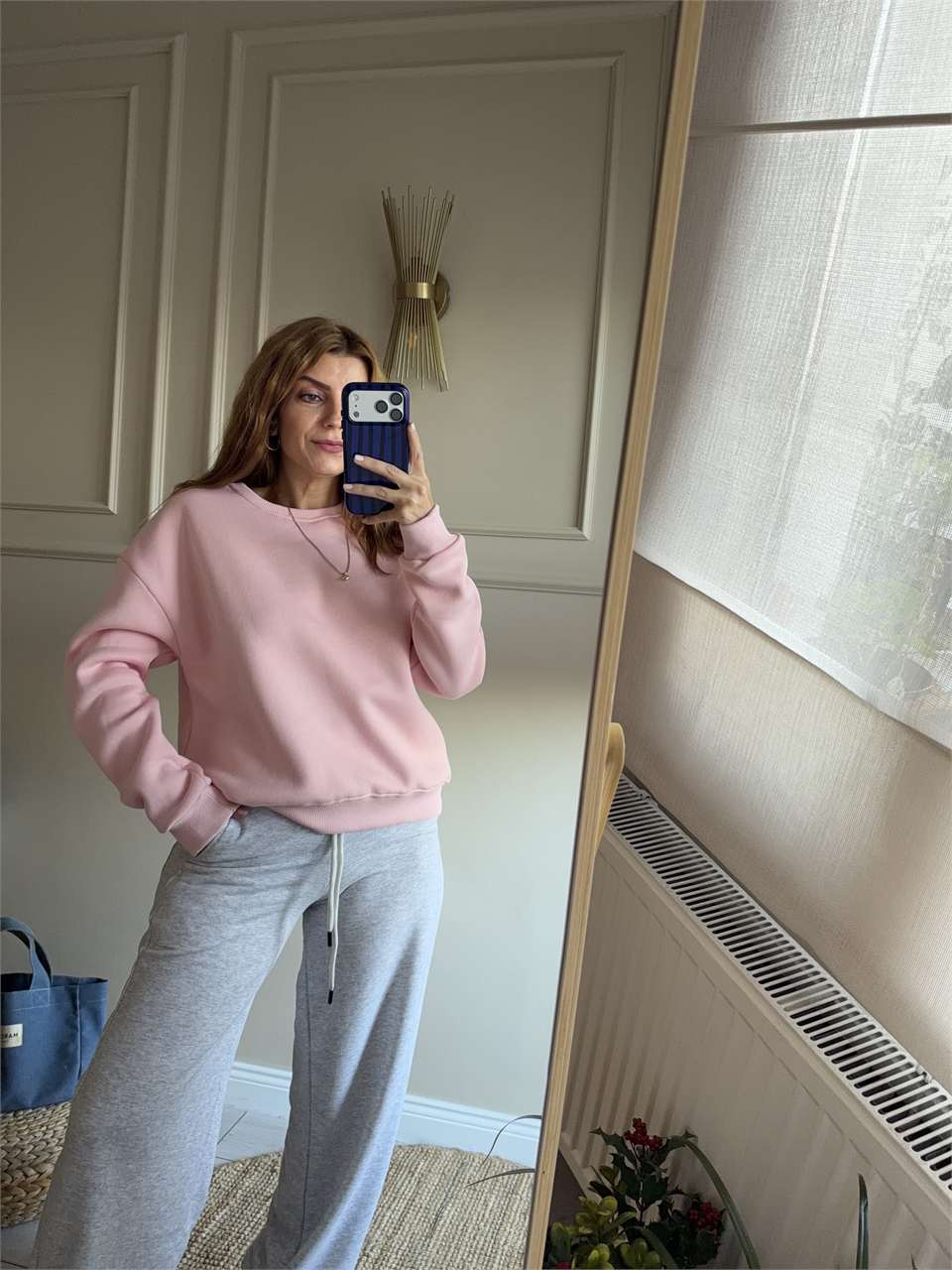 Kadın Bisiklet Yaka Şardonlu Sweatshirt - Pembe