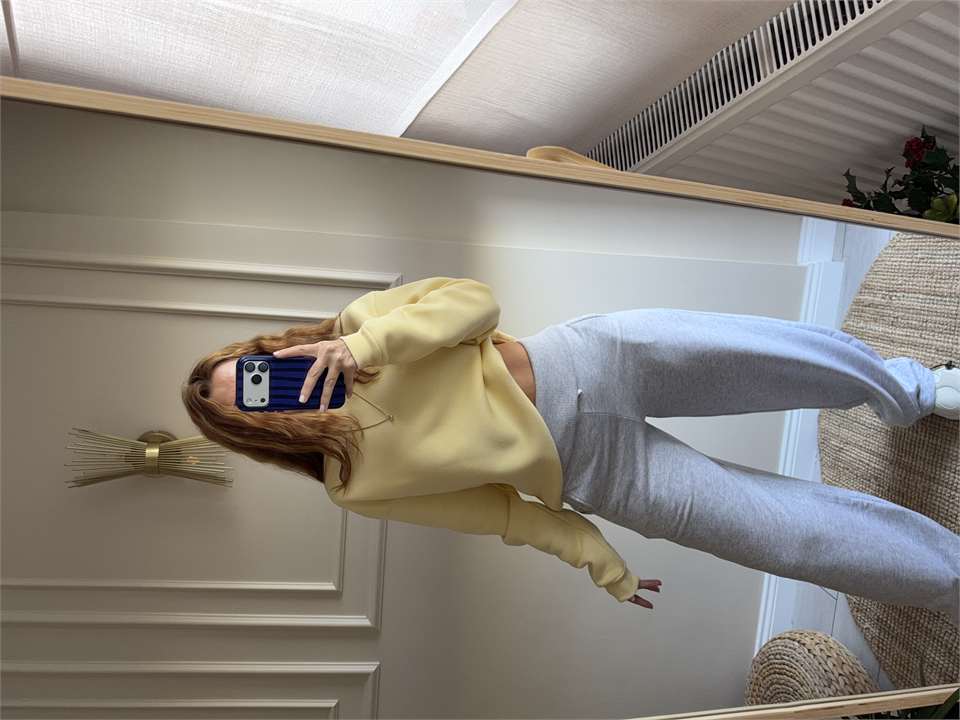Kadın Bisiklet Yaka Şardonlu Sweatshirt - Sarı