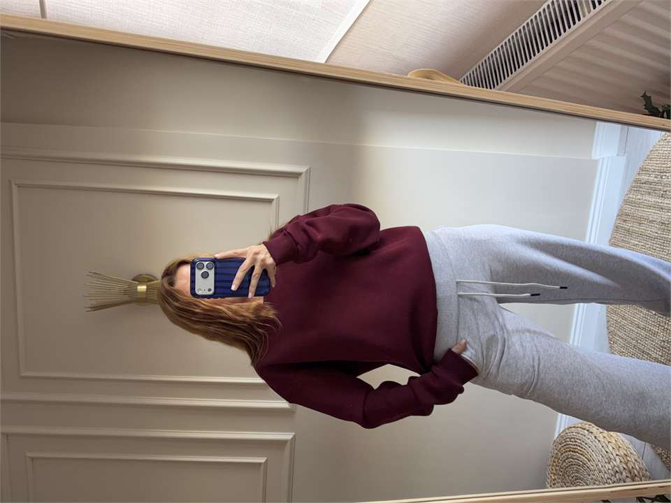 Kadın Bisiklet Yaka Şardonlu Sweatshirt - Bordo