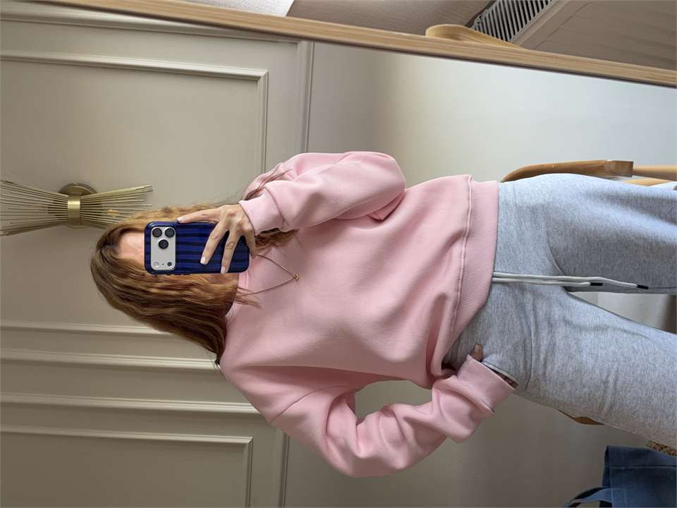 Kadın Bisiklet Yaka Şardonlu Sweatshirt - Pembe