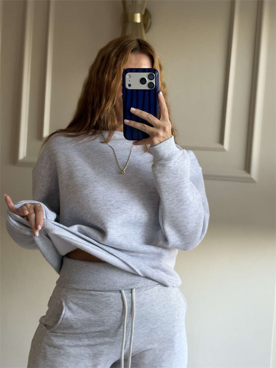 Kadın Bisiklet Yaka Şardonlu Sweatshirt - Melanj Gri