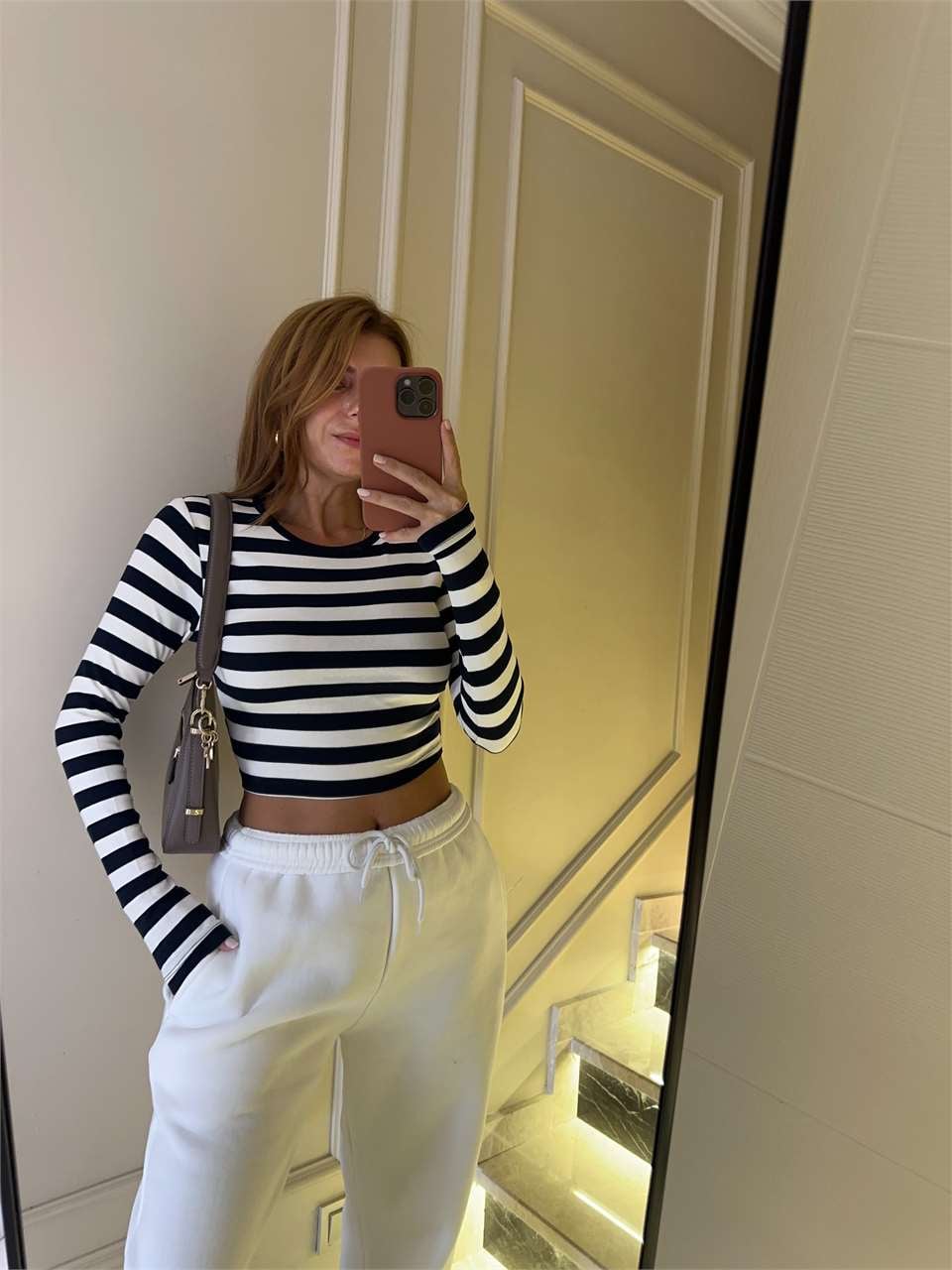 Kadın Çizgili Soft Crop Body - Lacivert