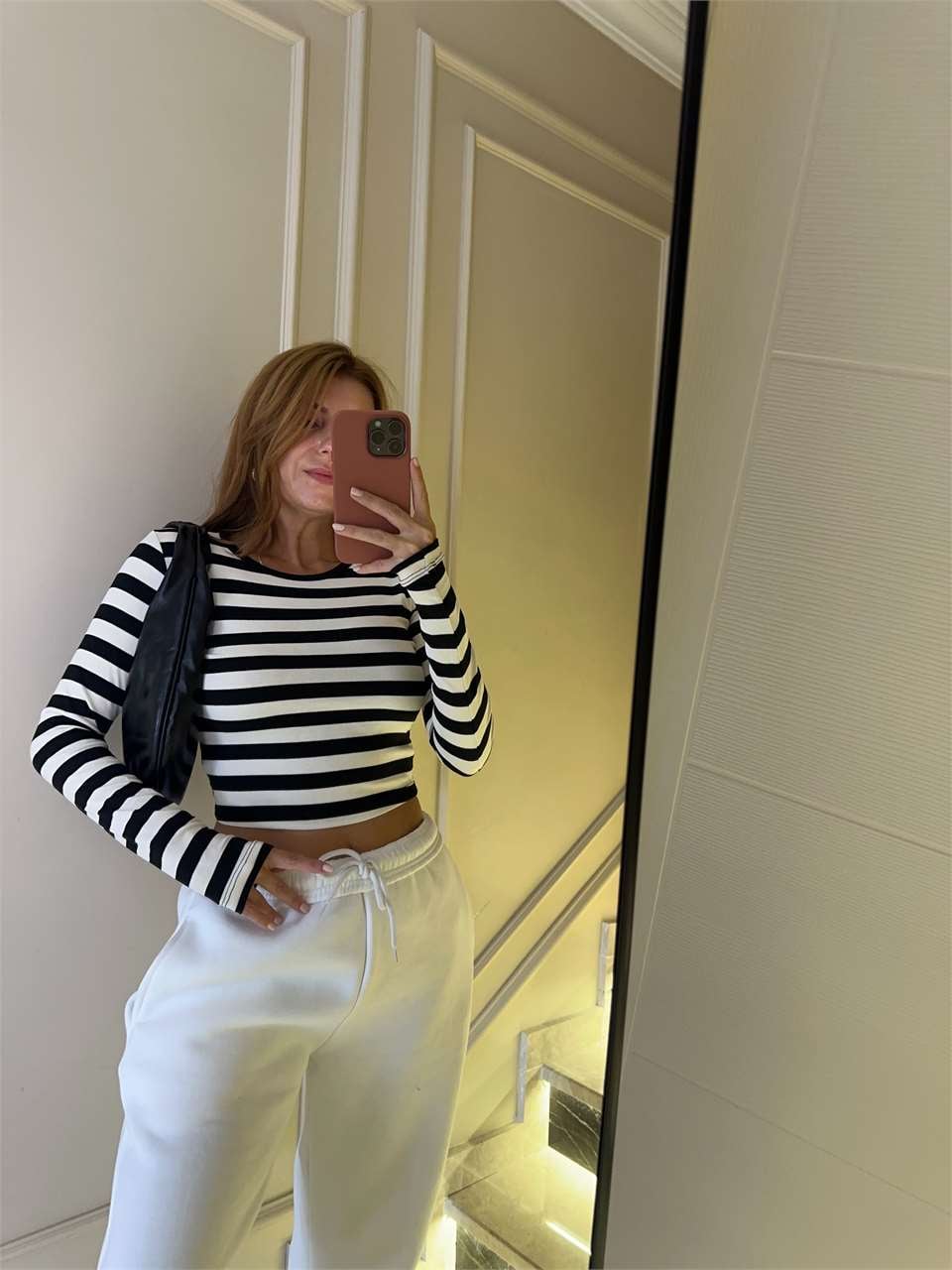 Kadın Çizgili Soft Crop Body - Siyah