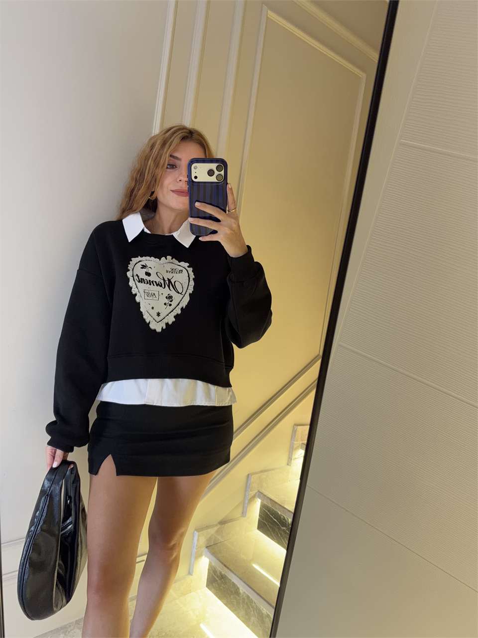 Kadın Gömlek Yaka Polar Sweatshirt