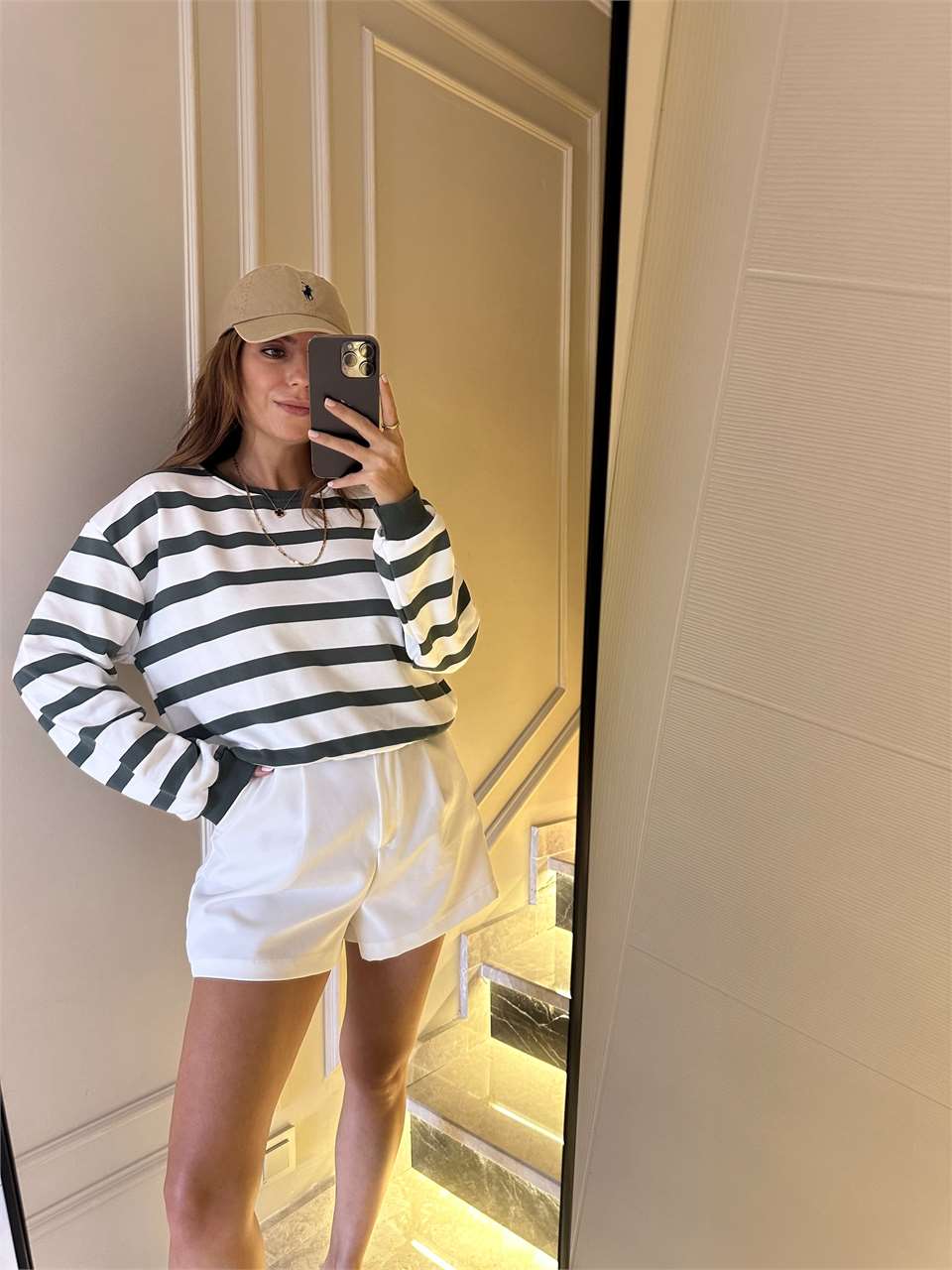 Kadın Haki Kalın Çizgili Sweatshirt