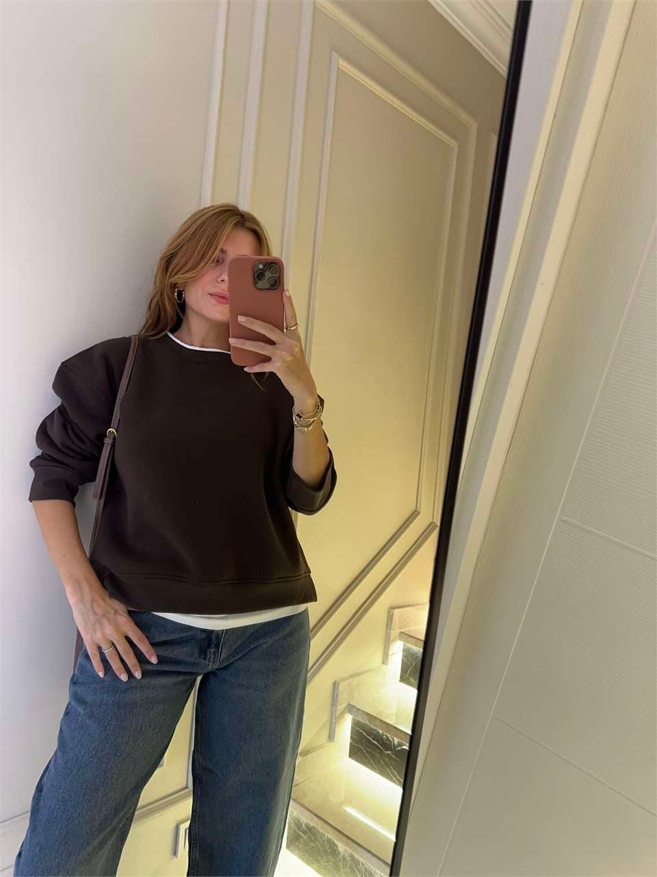 Kadın İkili Uzun Şardonlu Sweatshirt - Acı Kahve