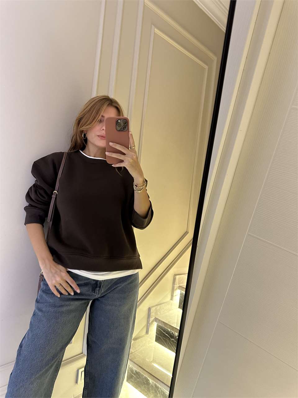 Kadın İkili Uzun Şardonlu Sweatshirt - Acı Kahve
