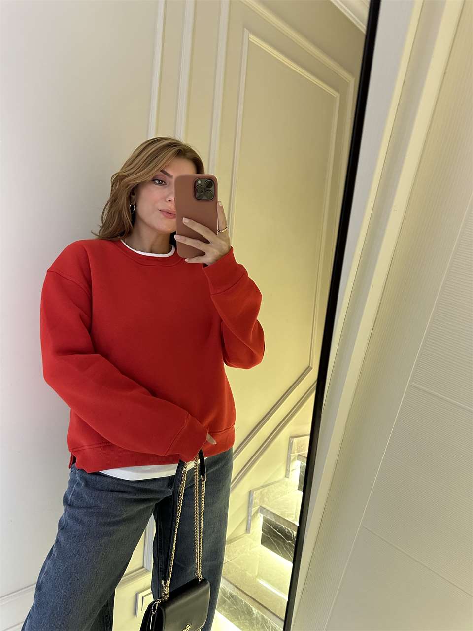 Kadın İkili Uzun Şardonlu Sweatshirt - Kırmızı