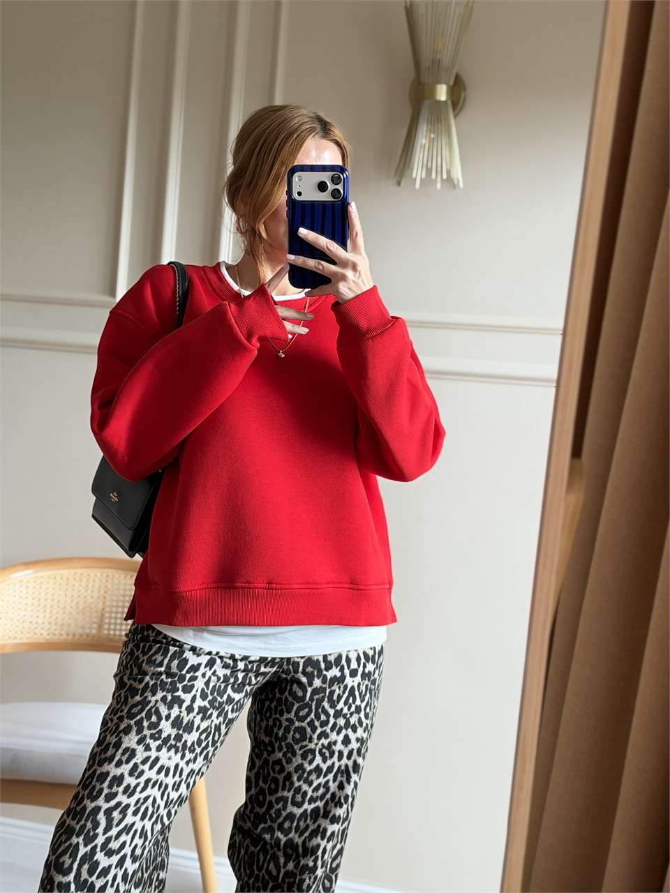 Kadın İkili Uzun Şardonlu Sweatshirt - Kırmızı
