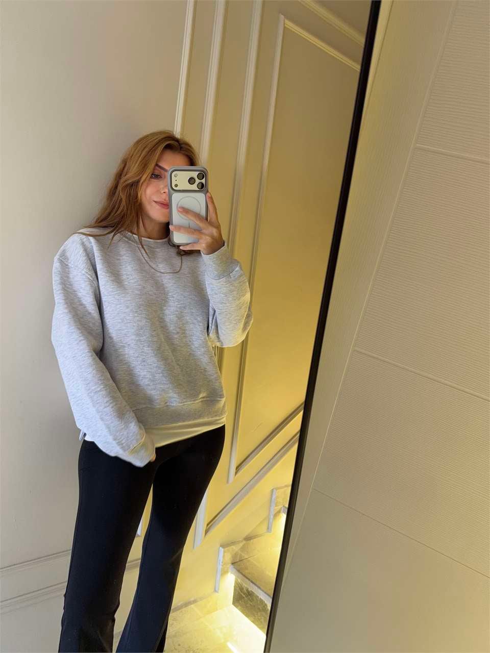 Kadın İkili Uzun Şardonlu Sweatshirt - Melanj Gri