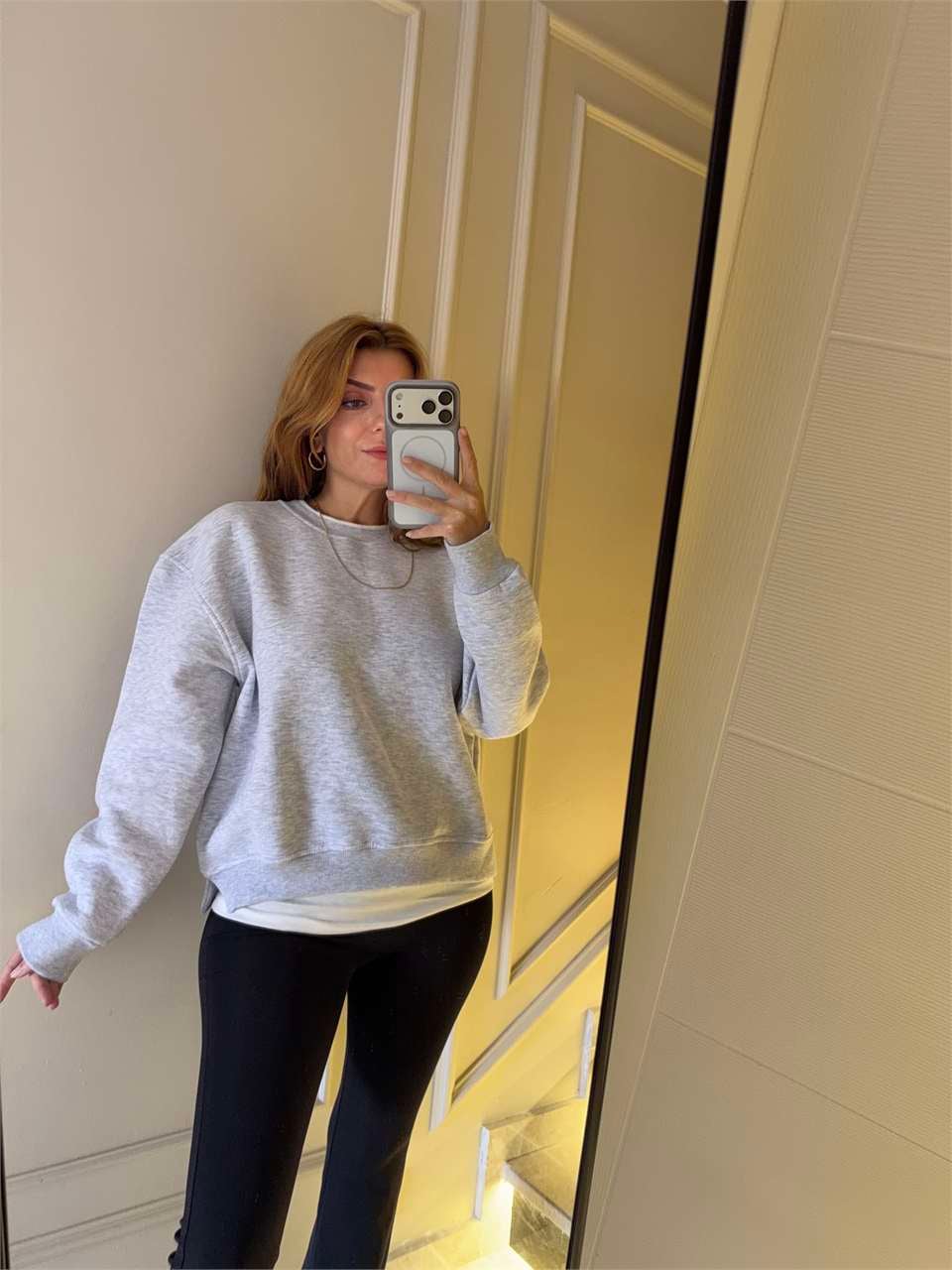 Kadın İkili Uzun Şardonlu Sweatshirt - Melanj Gri