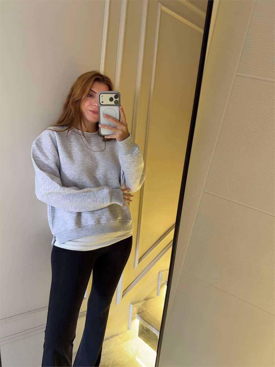 Kadın İkili Uzun Şardonlu Sweatshirt - Melanj Gri
