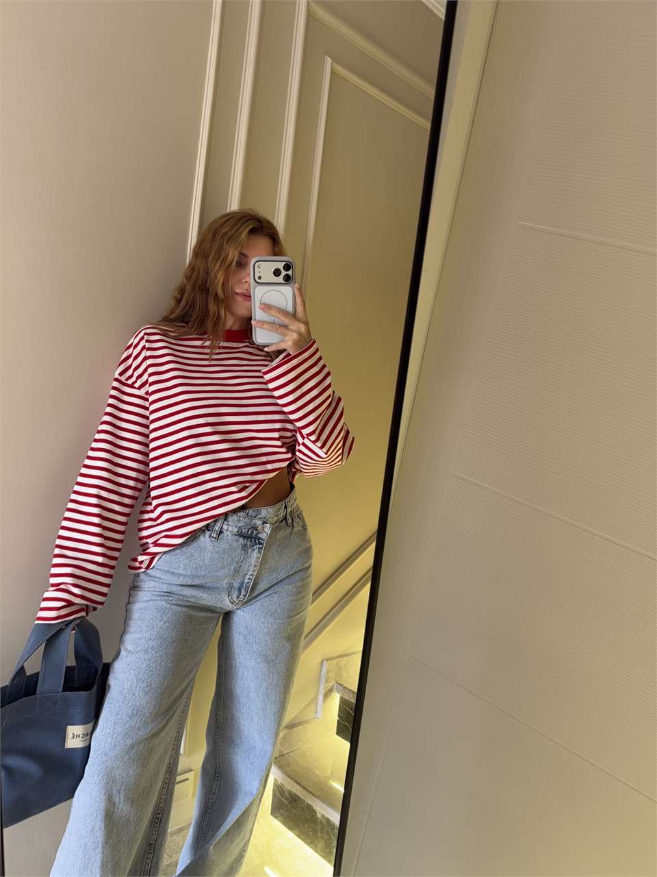 Kadın Çizgili Sweatshirt - KırmızıBeyaz