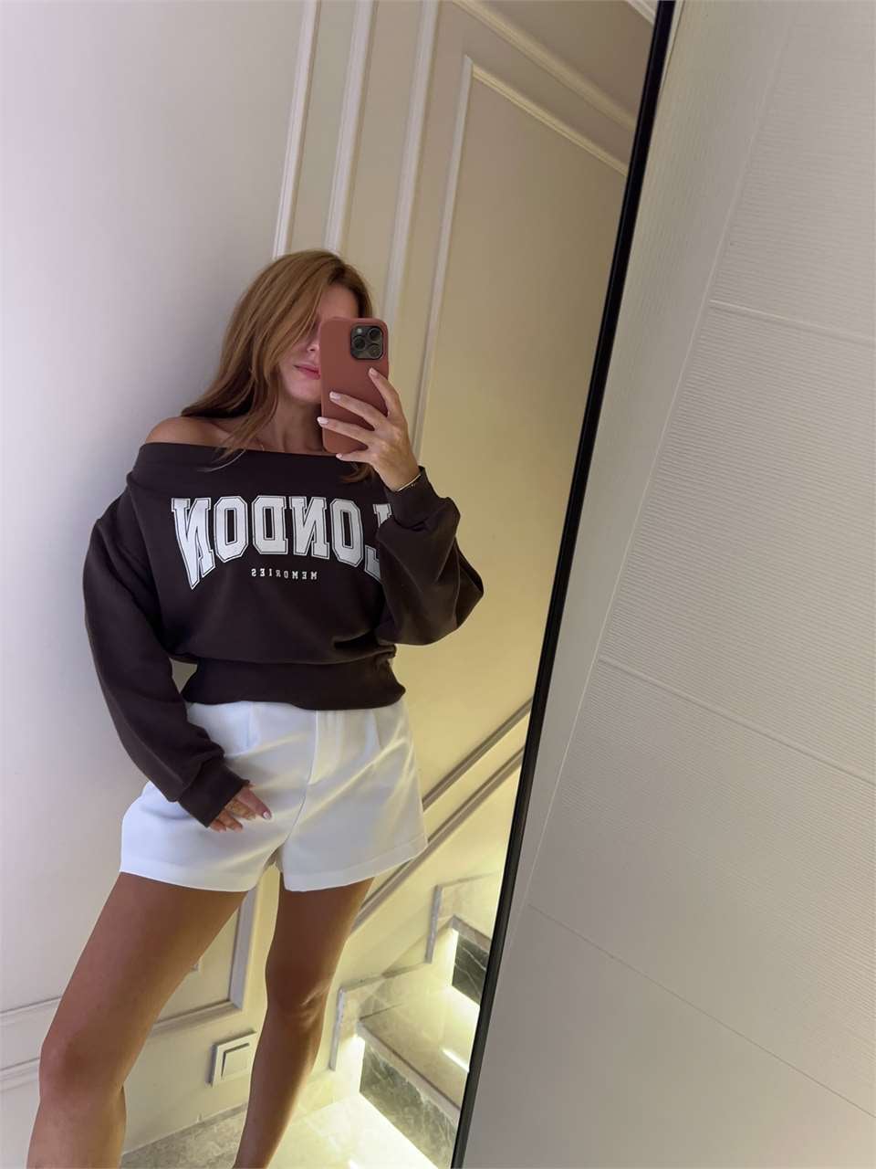 Kadın Kayık Yaka London Sweatshirt - Acı Kahve