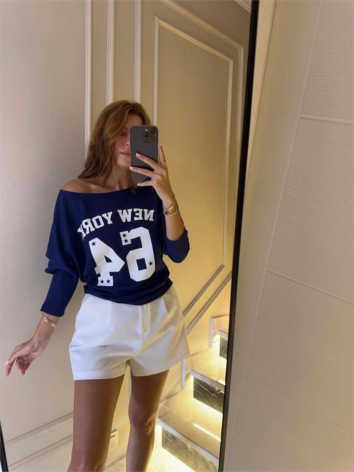 Kadın Lacivert Newyork 64 Kayık Yaka Bluz