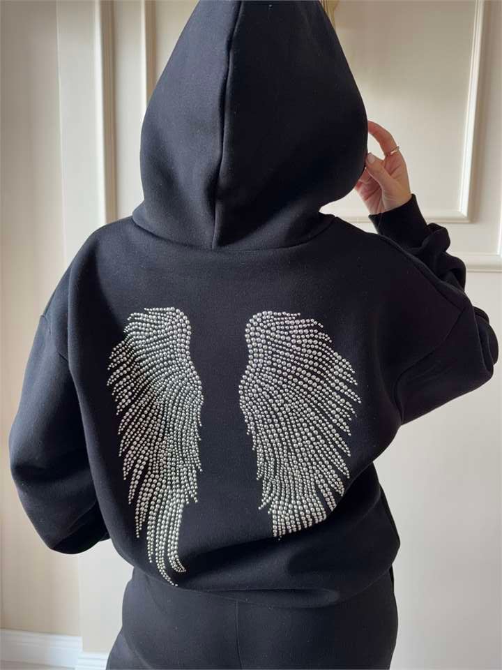 Kadın Melek Kanat Sweatshirt - Siyah