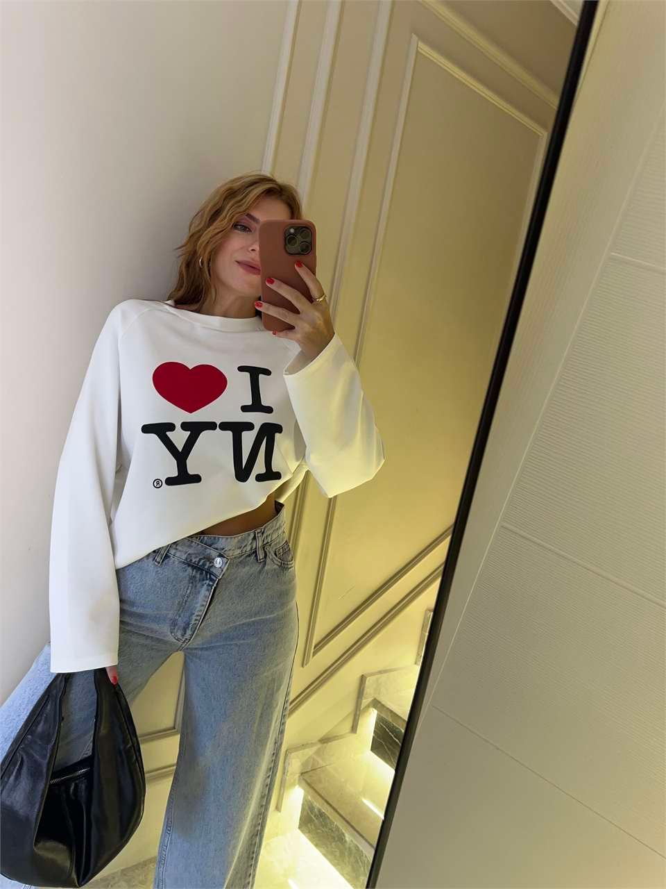 Kadın Modal Kumaş I Love NY Bluz