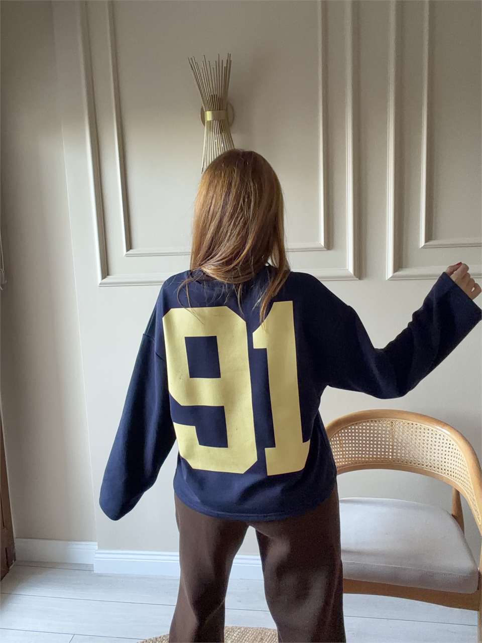 Kadın Ön Arka 91 Baskılı Sweatshirt - Lacivert