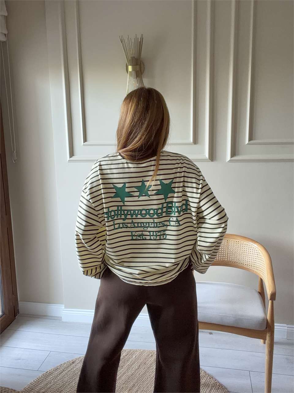 Kadın Ön Arka Hollywood Baskılı Sweatshirt