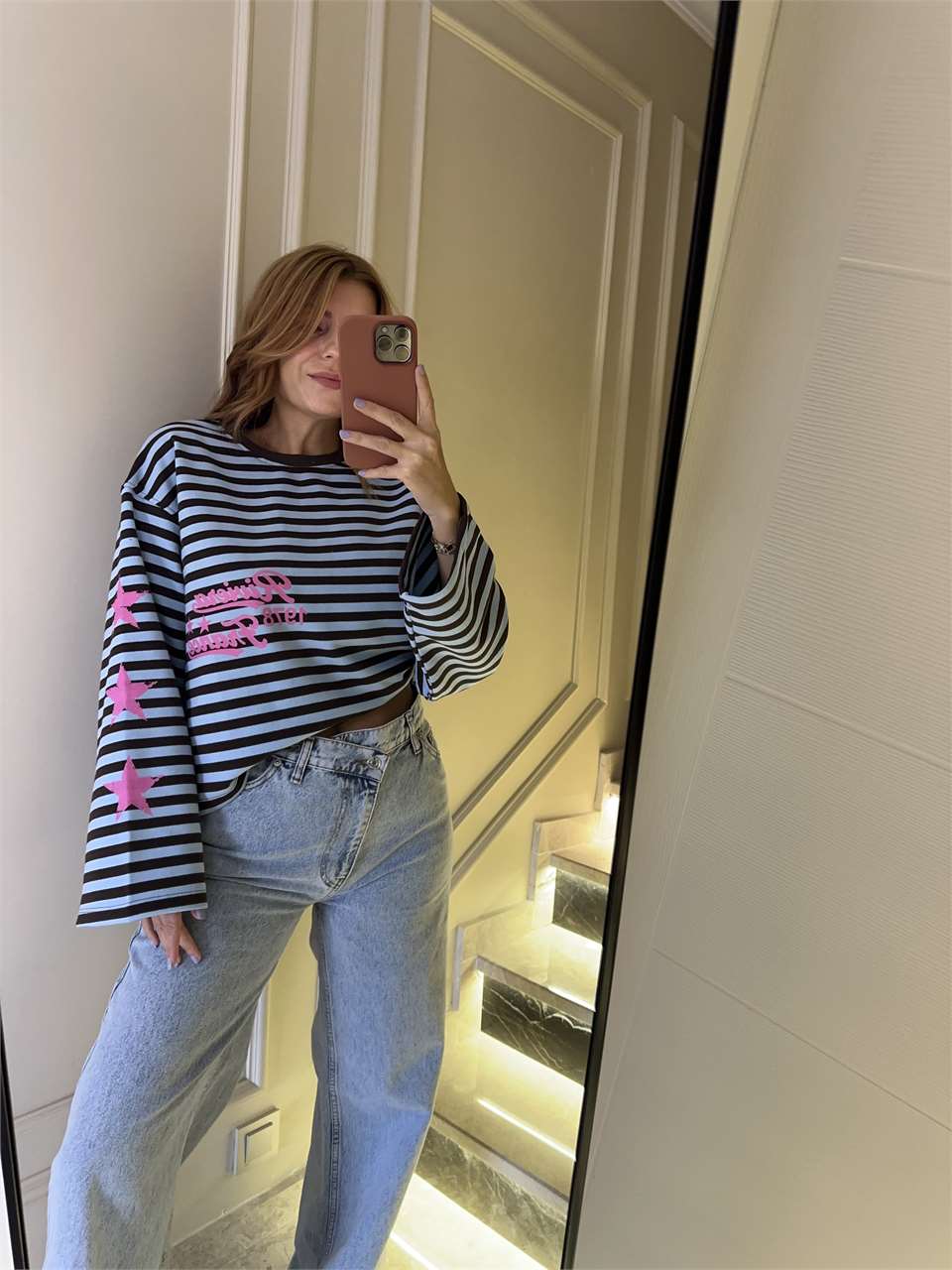 Kadın Riviera Baskı Çizgili Sweatshirt - Mavi