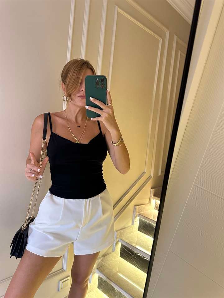 Kadın Siyah Sandy Askılı Degaje Bluz