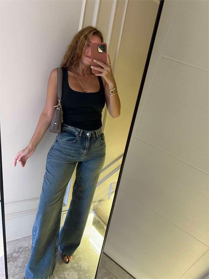 Kadın Tint Yıkamalı Orta Bel Wide Leg Jean
