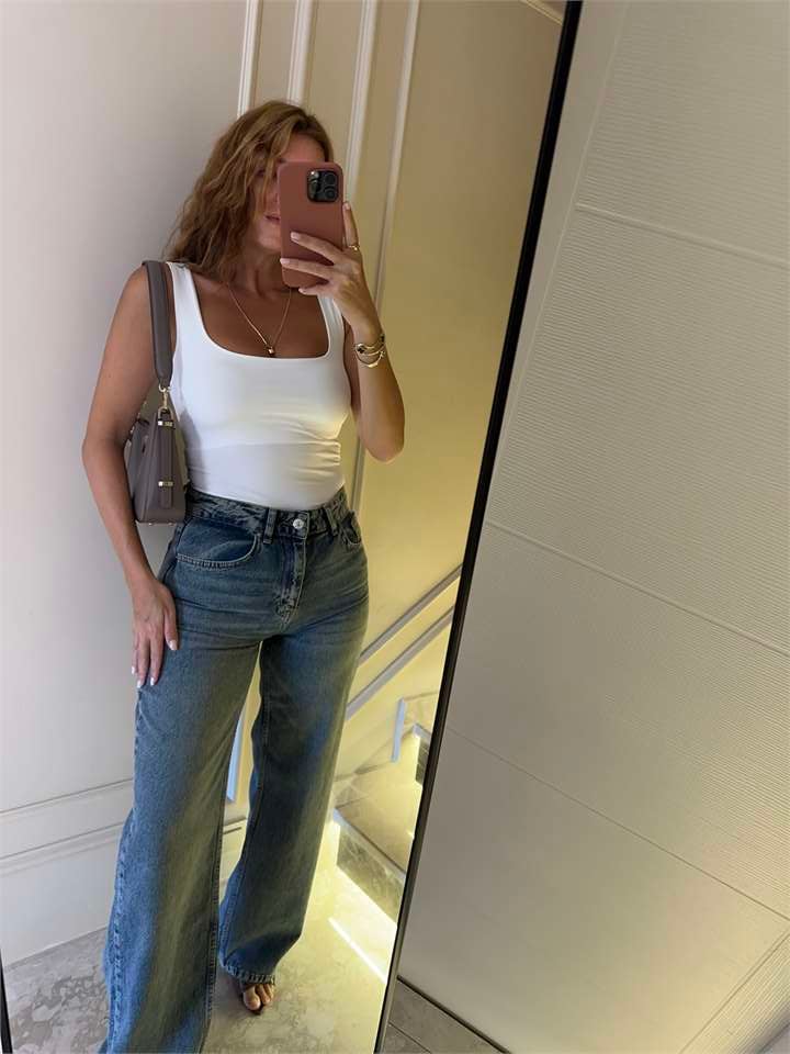 Kadın Tint Yıkamalı Orta Bel Wide Leg Jean