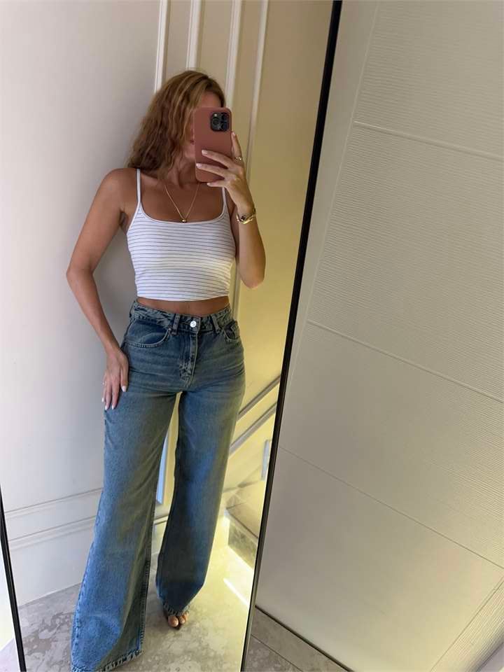 Kadın Tint Yıkamalı Orta Bel Wide Leg Jean